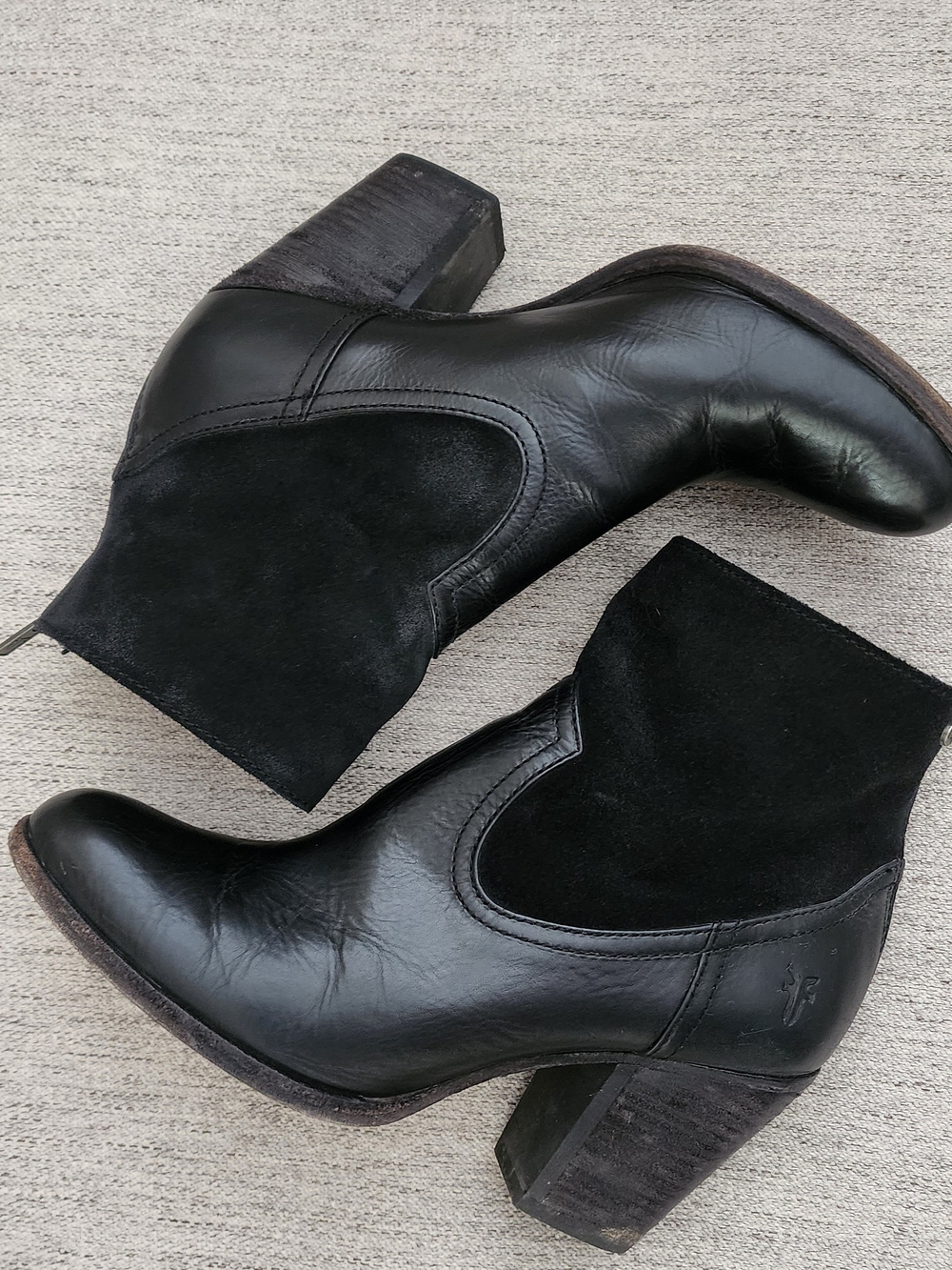 Frye Black Leather and Suede Ankle Booties - Picture 7 of 13